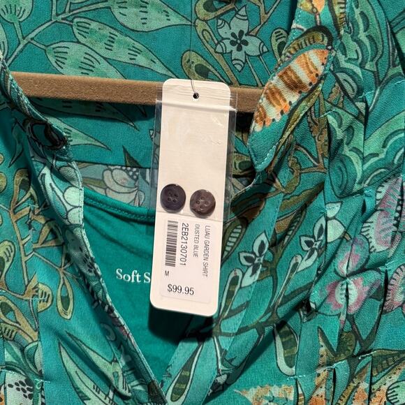 SOFT SURROUNDINGS NWT Green Luau Garden Button Front Shirt w/ Cami Dusted Blue M - Picture 7 of 10